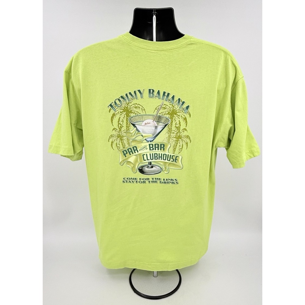 Tommy Bahama "Par And Bar Clubhouse" Lime Green Crew Neck Tee T-Shirt Men's XL